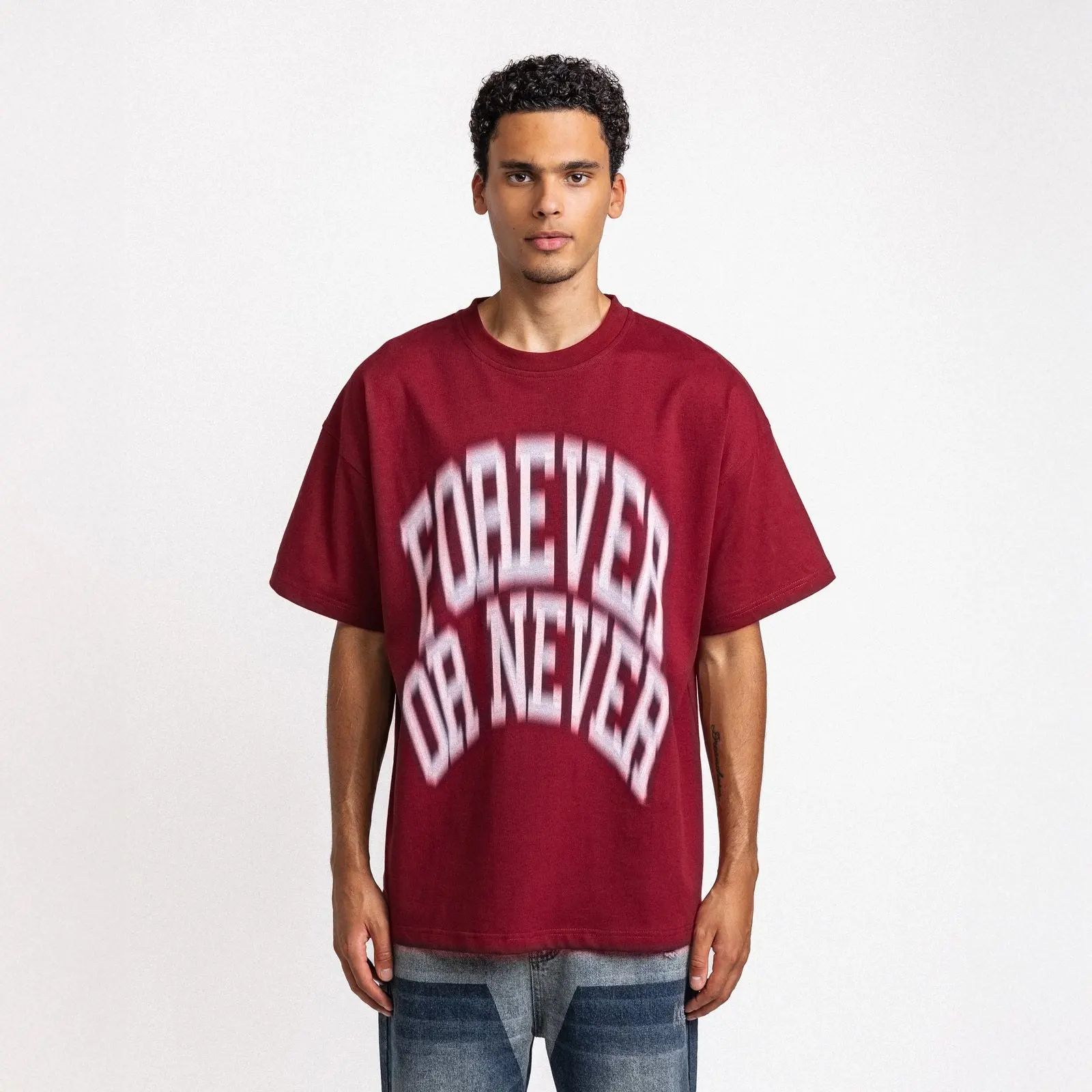 Rheborn Blurry Forever or Never Tee Burgundy White